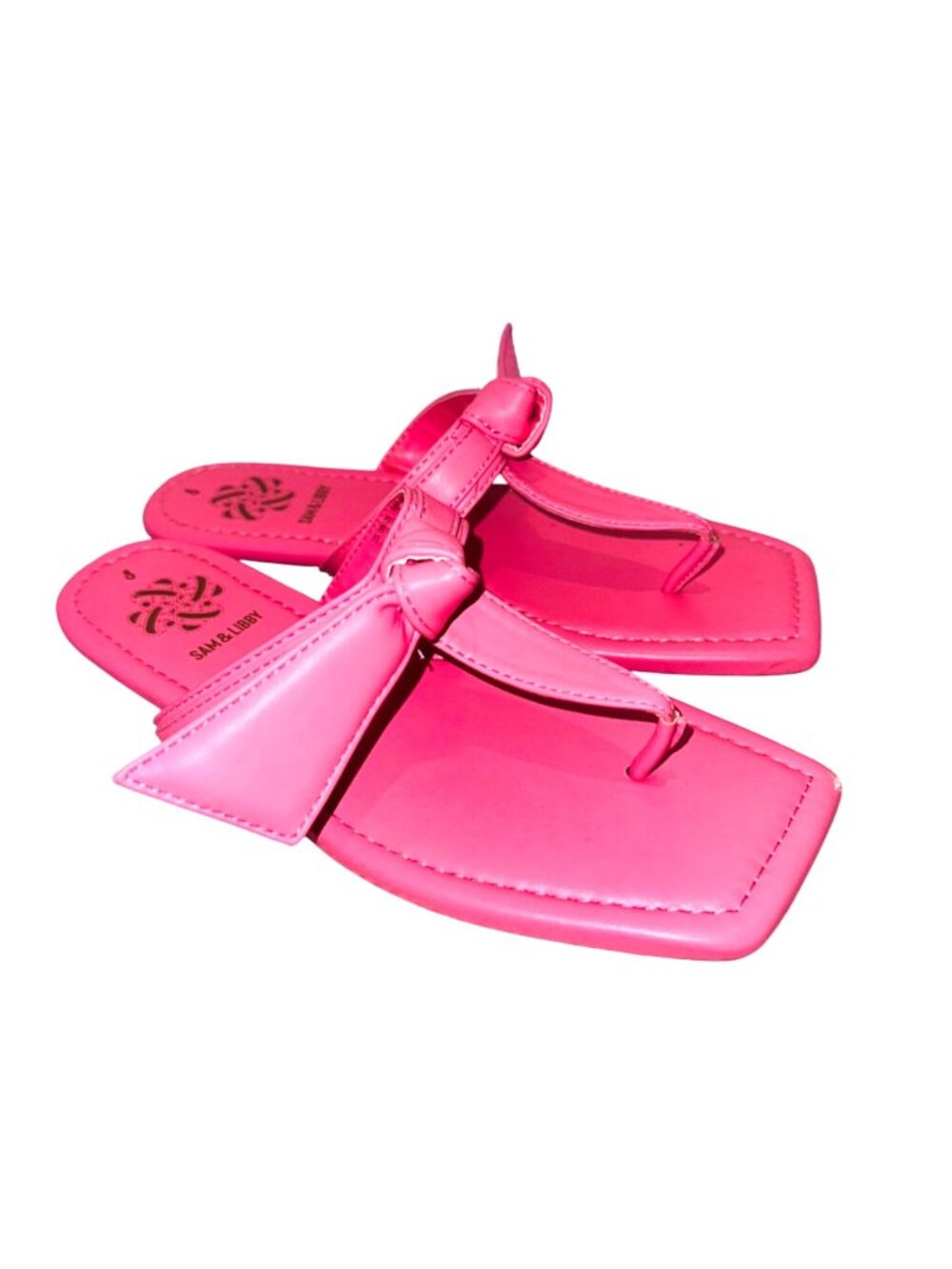 Sam & Libby Pink Square Toe Bow Sandals Women 8 Barbie Feminine Travel Preppy
